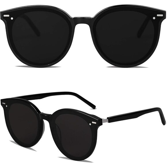 🆕SOJOS Womens Shiny Black Classic Round Retro Vintage Large Frame Sunglasses - Picture 6 of 8